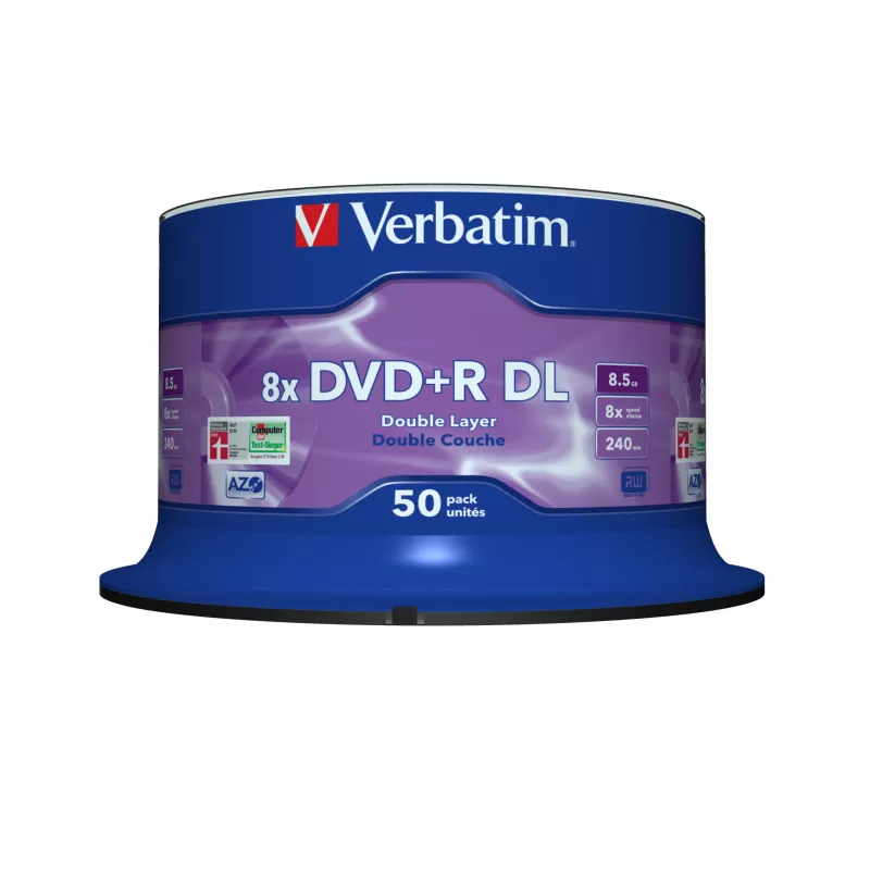 Verbatim DVD+R Double Layer 8x Matt Sidabrinė 50pk Spindle, DVD+R DL, 120 mm, Spindle, 50 vnt., 8.5 GB