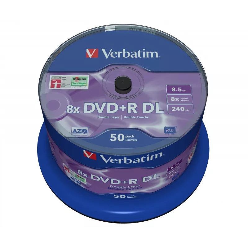 Verbatim DVD+R Double Layer 8x Matt Sidabrinė 50pk Spindle, DVD+R DL, 120 mm, Spindle, 50 vnt., 8.5 GB