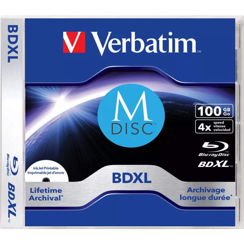Verbatim MDISC Lifetime archyvinis BDXL 100 GB – vienas diskas, 100 GB, BDXL, Jewelcase, 1 vnt.