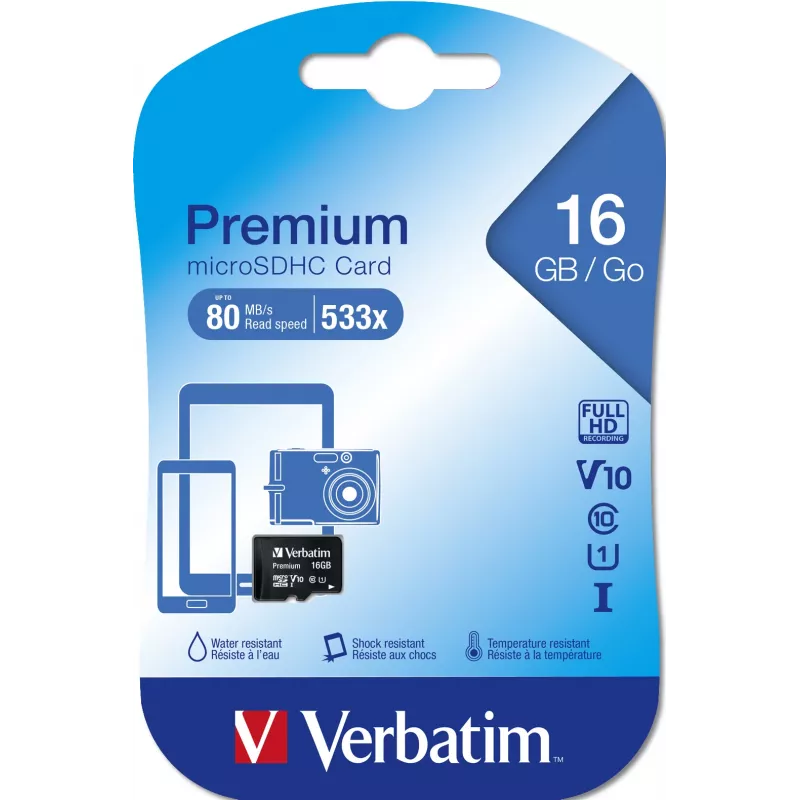 MicroSDHC Verbatim Premium 16 GB Class 10 juoda 44010