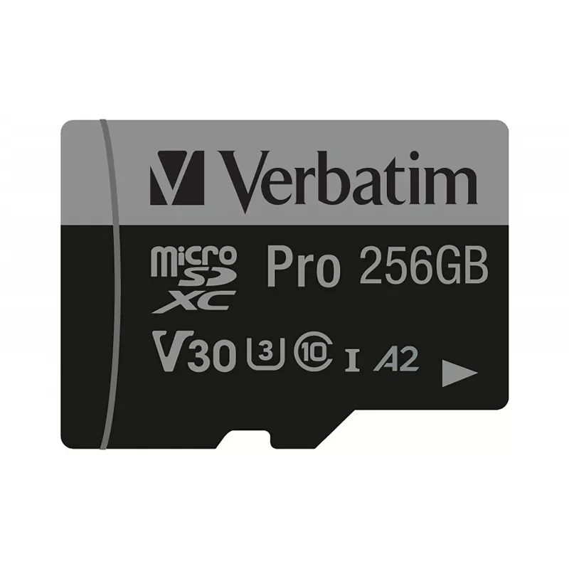 Verbatim Pro U3 256GB Micro SDXC kortelė, 256 GB, MicroSDXC, Class 10, UHS-I, 100 MB/s, 90 MB/s