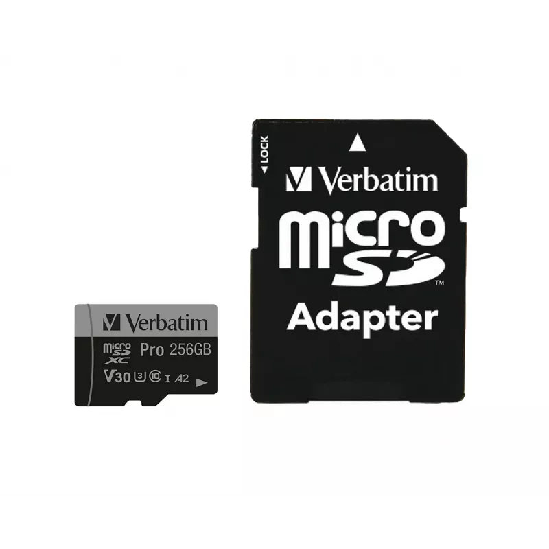 Verbatim Pro U3 256GB Micro SDXC kortelė, 256 GB, MicroSDXC, Class 10, UHS-I, 100 MB/s, 90 MB/s