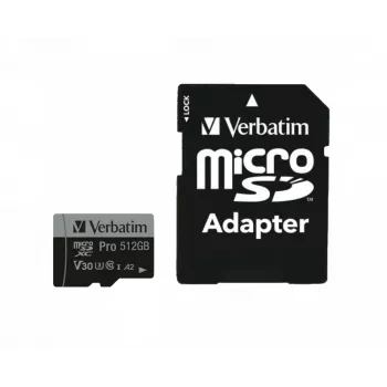 Verbatim Pro U3 512GB Micro SDXC kortelė, 512 GB, MicroSDXC, Class 10, UHS-I, 100 MB/s, 90 MB/s