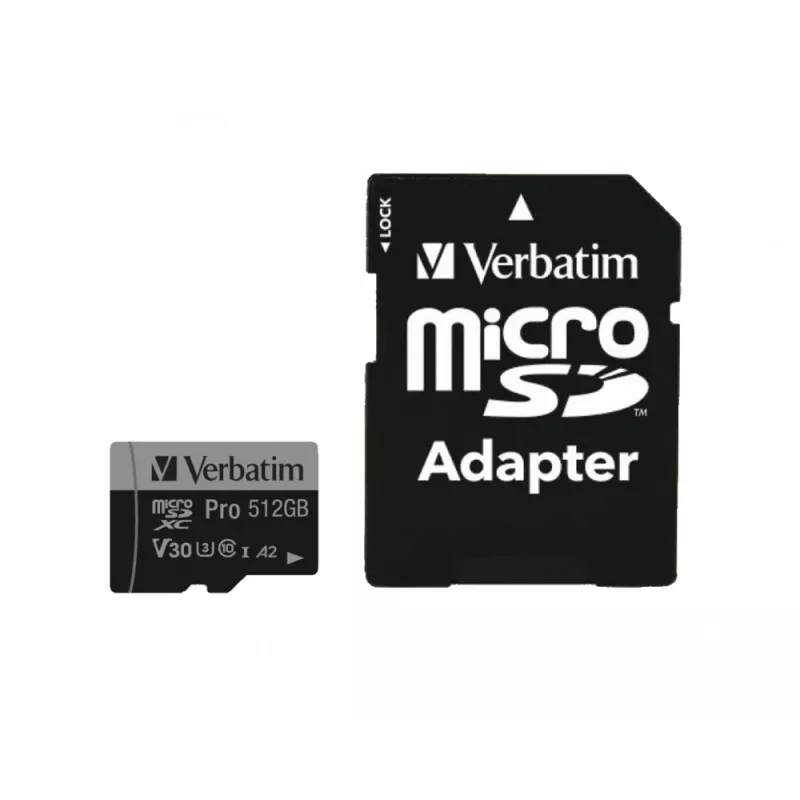 Verbatim Pro U3 512GB Micro SDXC kortelė, 512 GB, MicroSDXC, Class 10, UHS-I, 100 MB/s, 90 MB/s