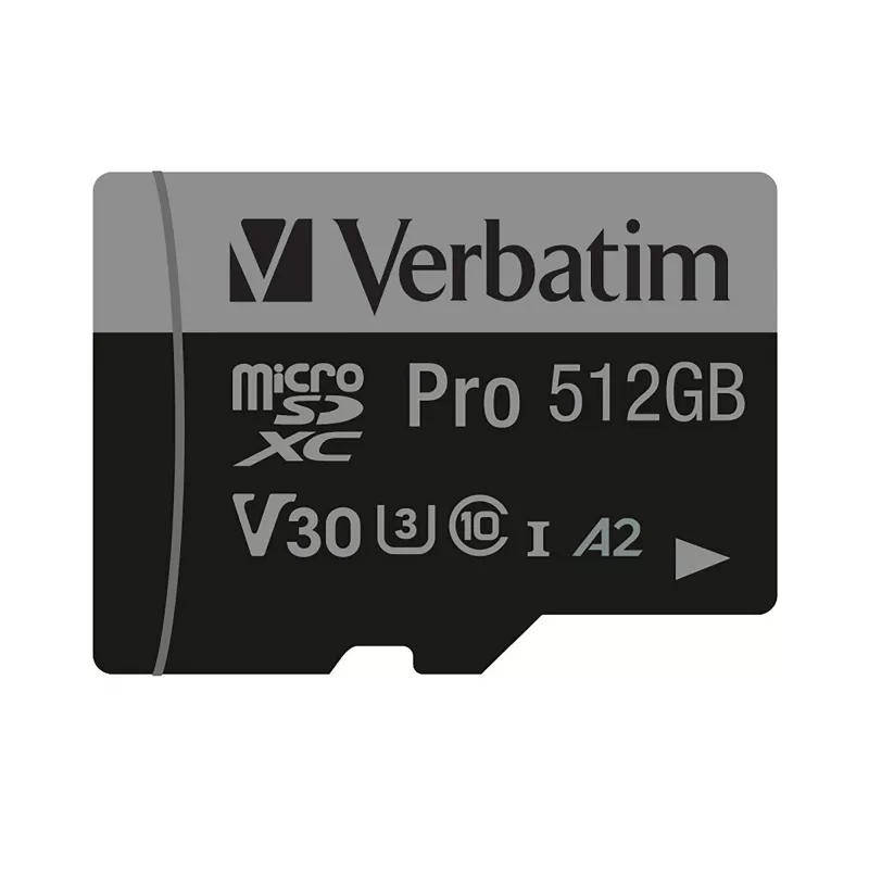 Verbatim Pro U3 512GB Micro SDXC kortelė, 512 GB, MicroSDXC, Class 10, UHS-I, 100 MB/s, 90 MB/s