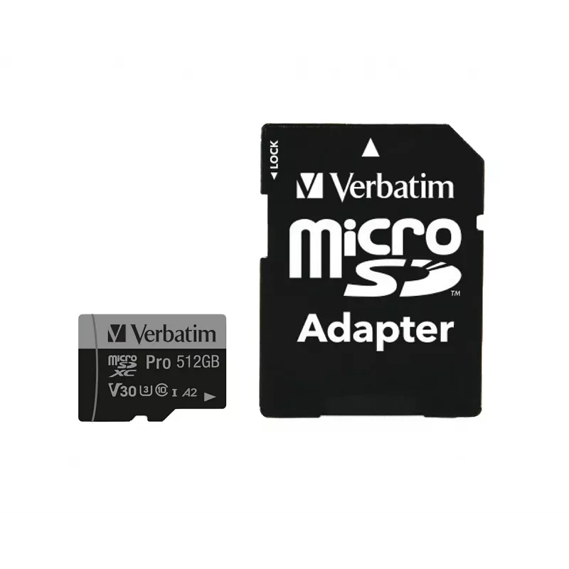 Verbatim Pro U3 512GB Micro SDXC kortelė, 512 GB, MicroSDXC, Class 10, UHS-I, 100 MB/s, 90 MB/s