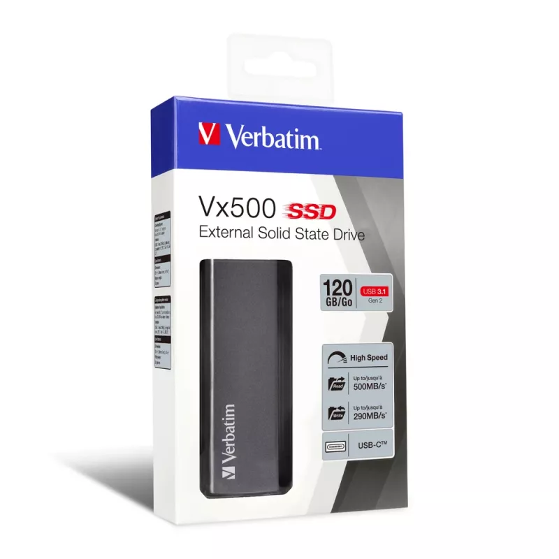 Verbatim Vx500 External SSD USB 3.1 Gen 2 120GB, 120 GB, USB Type-C, 3.2 Gen 2 (3.1 Gen 2), 500 MB/s, Sidabrinis