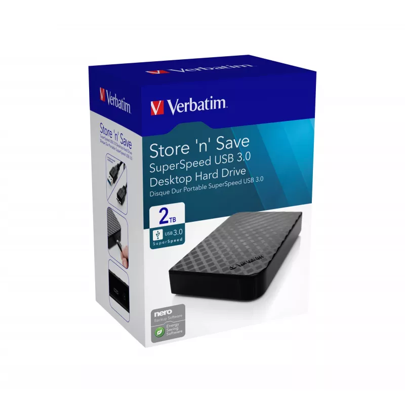Verbatim Store 'n' Save 2 TB USB 3.0, 2 TB, 3.2 Gen 1 (3.1 Gen 1), juoda