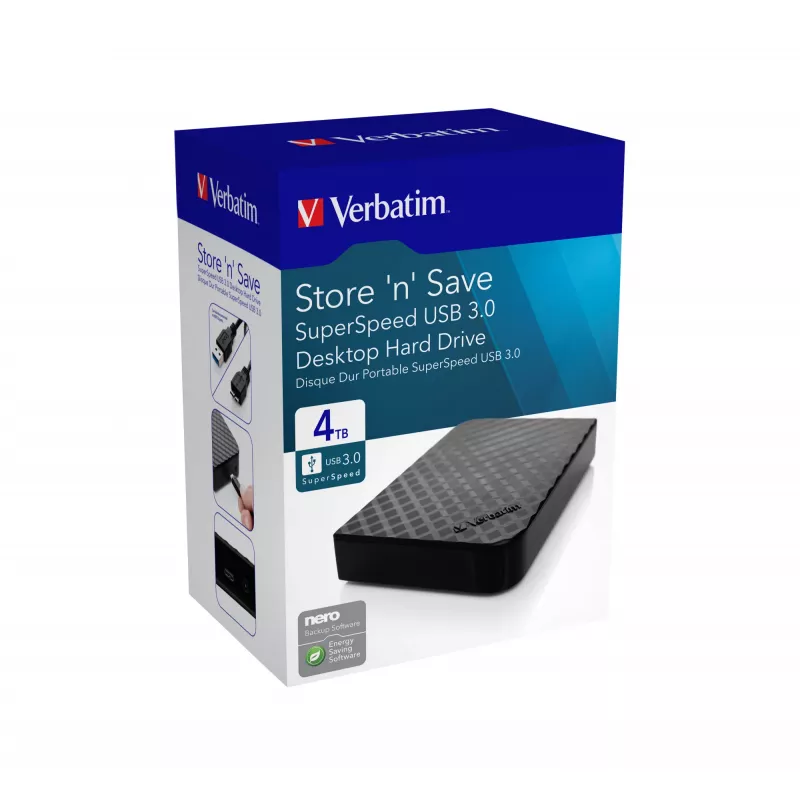 Verbatim Store 'n' Save 4TB USB 3.0, 4 TB, 3.2 Gen 1 (3.1 Gen 1), juoda