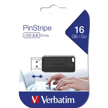 „Verbatim“ USB atmintinė, 16 GB, USB Type-A, „PinStripe“, juoda