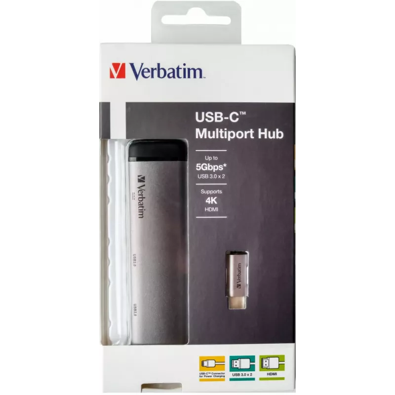 Verbatim 49140 nešiojamojo kompiuterio dokas / prievadų daugiklis USB 3.2 Gen 1 (3.1 Gen 1) Type-C