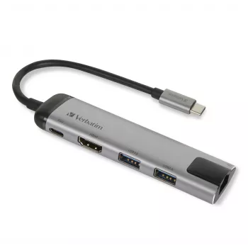 Verbatim 49141 nešiojamojo kompiuterio dokas / prievadų atkartotuvas USB 3.2 Gen 1 (3.1 Gen 1) Type-C juoda, sidabrinė