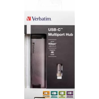 Verbatim 49141 nešiojamojo kompiuterio dokas / prievadų atkartotuvas USB 3.2 Gen 1 (3.1 Gen 1) Type-C juoda, sidabrinė
