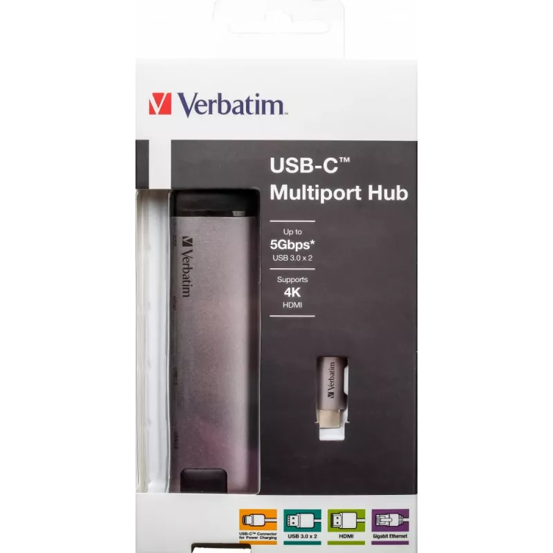Verbatim 49141 nešiojamojo kompiuterio dokas / prievadų atkartotuvas USB 3.2 Gen 1 (3.1 Gen 1) Type-C juoda, sidabrinė