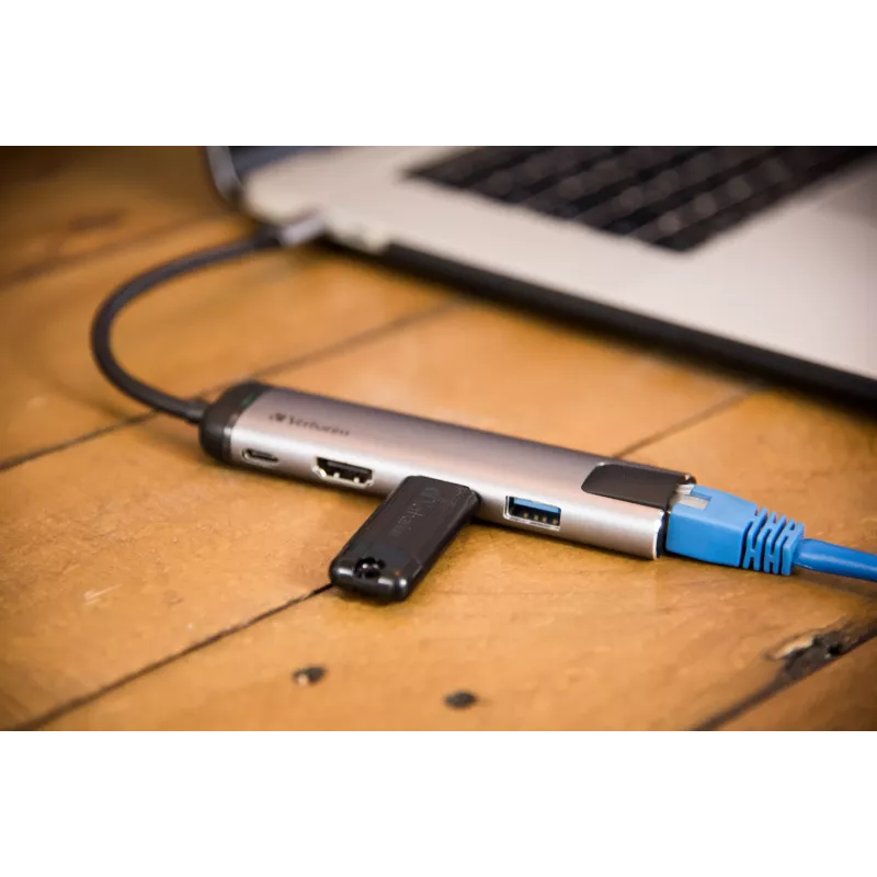 Verbatim 49141 nešiojamojo kompiuterio dokas / prievadų atkartotuvas USB 3.2 Gen 1 (3.1 Gen 1) Type-C juoda, sidabrinė