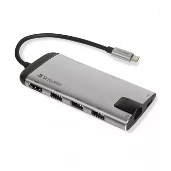 Verbatim 49142 nešiojamojo kompiuterio dokas / prievadų daugiklis USB 3.2 Gen 1 (3.1 Gen 1) Type-C, juoda, sidabrinė