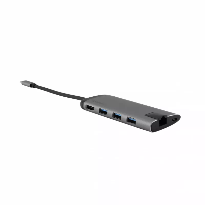 Verbatim 49142 nešiojamojo kompiuterio dokas / prievadų daugiklis USB 3.2 Gen 1 (3.1 Gen 1) Type-C, juoda, sidabrinė