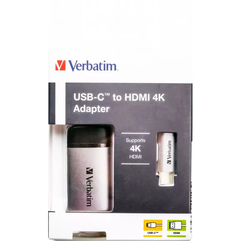 “Verbatim 49143” vaizdo kabelio adapteris 0,1 m USB Type-C HDMI juoda, sidabrinė