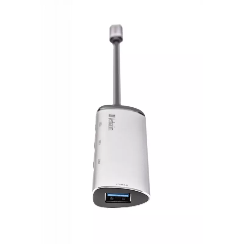 Verbatim USB-C daugiafunkcis šakotuvas, keturių prievadų, USB 3.2 Gen 1, USB 3.2 Gen 1 (3.1 Gen 1) Type-C, USB 3.2 Gen 1 (3.1 Gen 1) Type-A, 5000 Mbit/s, pilka, aliuminis, plastikas, 0,15 m