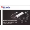 Verbatim USB-C daugiafunkcis šakotuvas, keturių prievadų, USB 3.2 Gen 1, USB 3.2 Gen 1 (3.1 Gen 1) Type-C, USB 3.2 Gen 1 (3.1 Gen 1) Type-A, 5000 Mbit/s, pilka, aliuminis, plastikas, 0,15 m