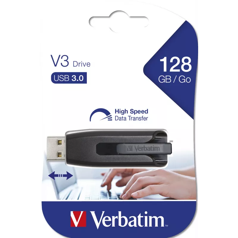Verbatim V3 - USB 3.0 atmintukas 128 GB - Juoda, 128 GB, USB Type-A, 3.2 Gen 1 (3.1 Gen 1), 80 MB/s, stumdomas, Juoda