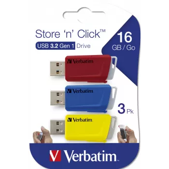 Verbatim Store 'n' Click - USB 2.0 įrenginys 3.2 GEN1 - 3x16 GB - raudona/mėlyna/geltona
