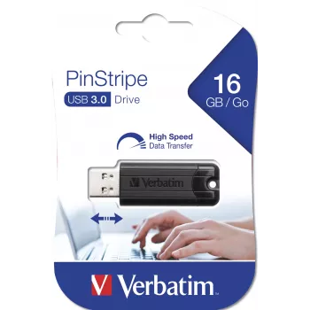 Verbatim PinStripe 3.0 - USB 3.0 atmintukas 16 GB – juodas, 16 GB, USB Type-A, 3.2 Gen 1 (3.1 Gen 1), slankiojamas, 7 g, juoda