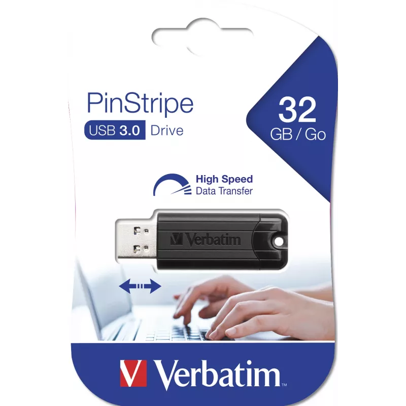 Verbatim PinStripe 3.0 - USB 3.0 atmintinė 32 GB – juoda, 32 GB, USB Type-A, 3.2 Gen 1 (3.1 Gen 1), slankusis, 7 g, juoda