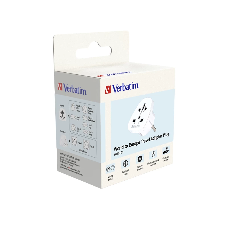 Verbatim 49541 maitinimo kištuko adapteris Universalus Type E/F hybrid Baltas