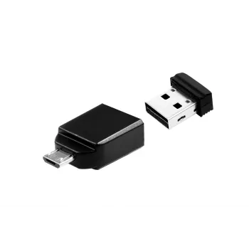 Verbatim Nano – USB 2.0 atmintukas su „Micro USB“ adapteriu, 32 GB – juodas