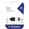 Verbatim Nano – USB 2.0 atmintukas su „Micro USB“ adapteriu, 32 GB – juodas