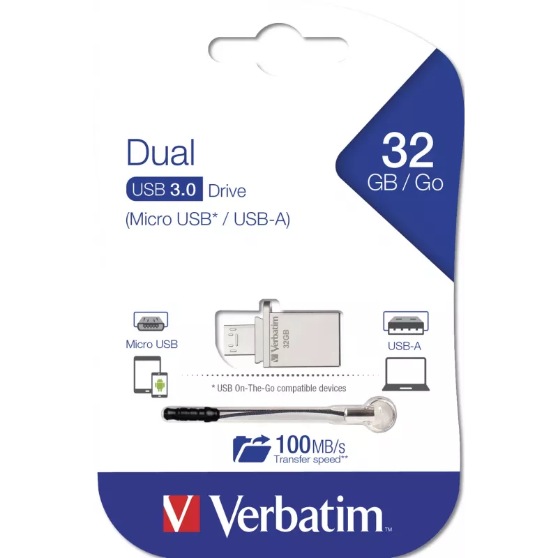 Verbatim Store 'n' Go OTG Micro USB atmintinė 32 GB USB Type-A / Micro-USB 3.2 Gen 1 (3.1 Gen 1) Sidabrinė