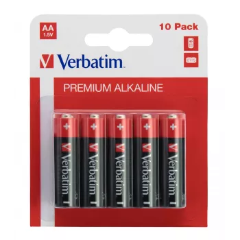 Verbatim AA šarminės baterijos, vienkartinė baterija, AA, šarminė, 1,5 V, 10 vnt., juoda, raudona