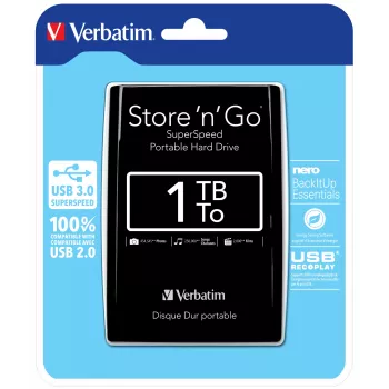 Verbatim Store 'n' Go USB 3.0 nešiojamasis kietasis diskas 1 TB juodas, 1 TB, 2,5 col., 5400 RPM, juoda