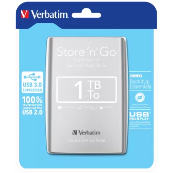 Verbatim Store 'n' Go USB 3.0 nešiojamasis standusis diskas 1 TB sidabrinis