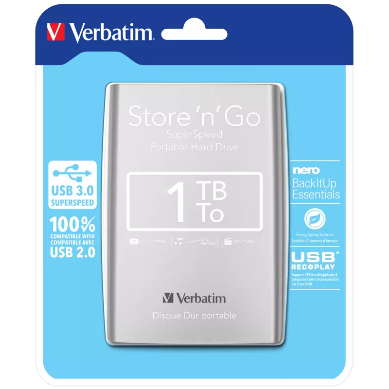 Verbatim Store 'n' Go USB 3.0 nešiojamasis standusis diskas 1 TB sidabrinis