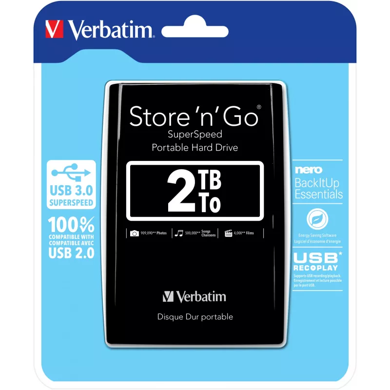 Verbatim Store 'n' Go USB 3.0 nešiojamasis standusis diskas 2 TB, juodas