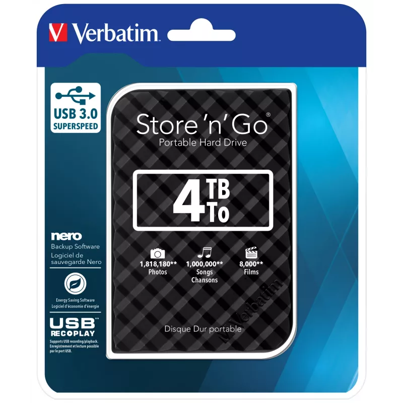 Verbatim Store 'n' Go USB 3.0 kietasis diskas 4TB juodas