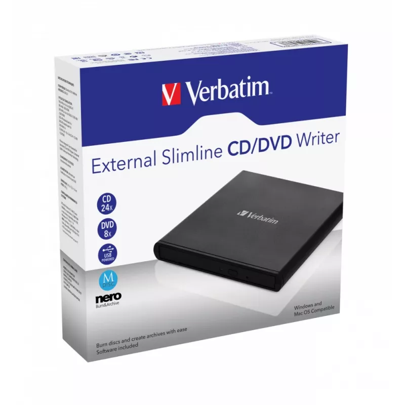 Verbatim External Slimline CD/DVD Writer optinis diskų įrenginys DVD±RW Juoda