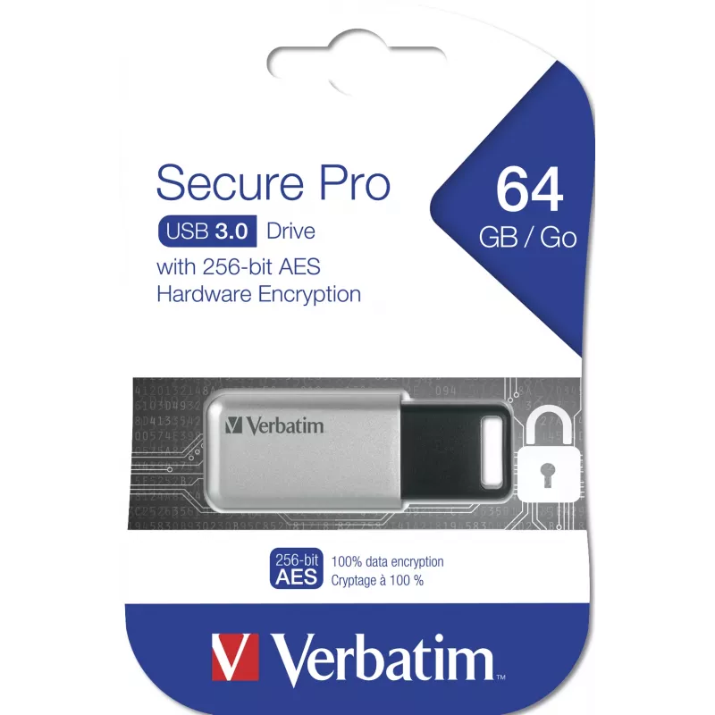Verbatim Secure Pro - USB 3.0 atmintinė 64 GB - Sidabrinė