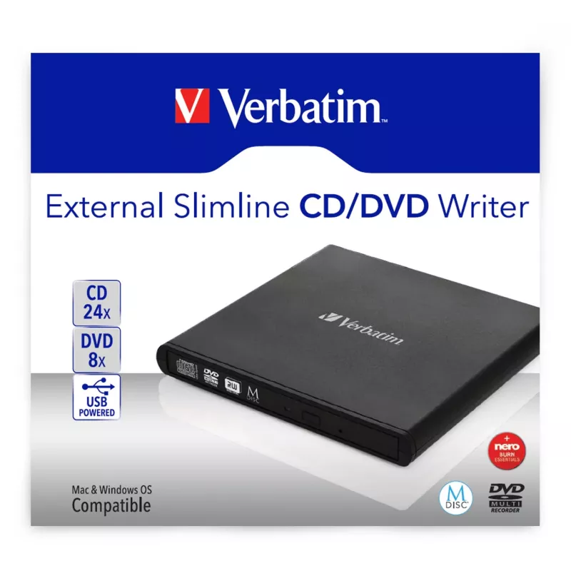 Verbatim Slimline CD/DVD optinis diskasukis DVD-RW Juodas
