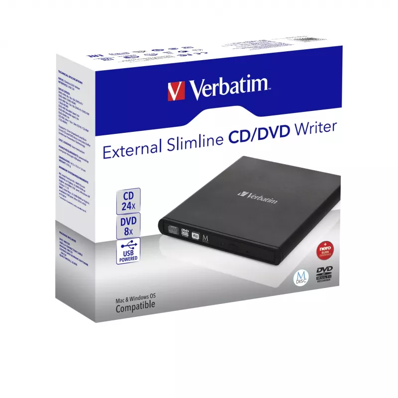 Verbatim Slimline CD/DVD optinis diskasukis DVD-RW Juodas