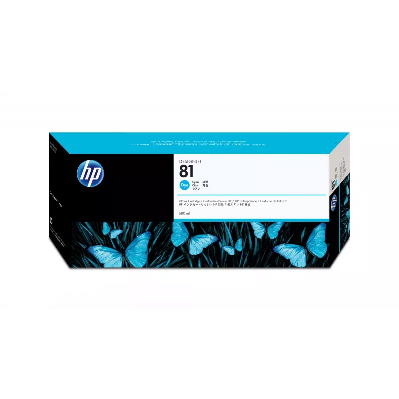 HP 81 680 ml žydros spalvos dažų rašalo kasetė, HP Designjet 5000, 5000ps, 5500 ir 5500ps spausdintuvams, terminė rašalinė spauda, žydra, 320 mm, 55,9 mm, 114,3 mm