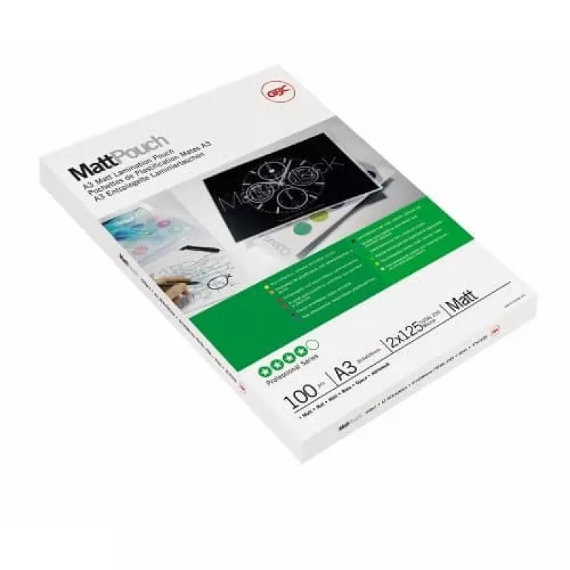 GBC laminavimo plėvelė A3 matinė 125 mikronai, matinė, balta, A3, 0,25 mm, 303 mm, 426 mm