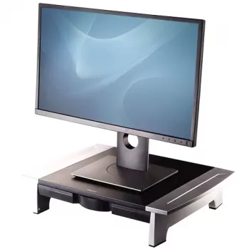 „Fellowes“ kompiuterio monitoriaus stovas su 5 aukščio reguliavimais – „Office Suites“ monitoriaus pakyla su laikymo dėklu – ergonomiškas reguliuojamas kompiuterio monitoriaus stovas – maks. svoris 36 kg / maks. dydis 28 coliai – grafitas