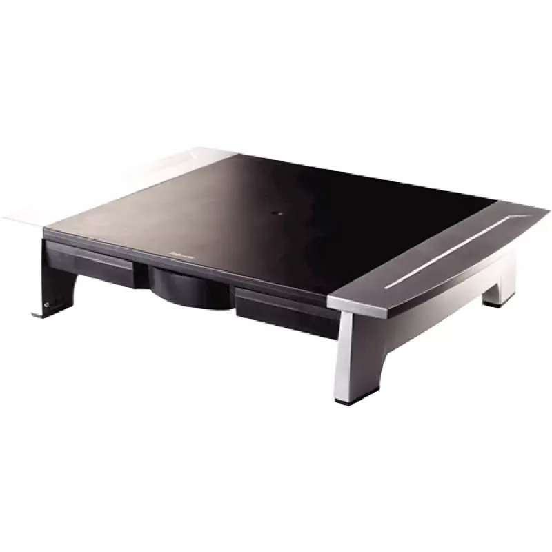 „Fellowes“ kompiuterio monitoriaus stovas su 5 aukščio reguliavimais – „Office Suites“ monitoriaus pakyla su laikymo dėklu – ergonomiškas reguliuojamas kompiuterio monitoriaus stovas – maks. svoris 36 kg / maks. dydis 28 coliai – grafitas