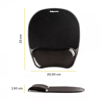 Pelės kilimėlis Fellowes Crystals Gel su geliniu riešo atrama, juodas, 202×230 mm, 340 g