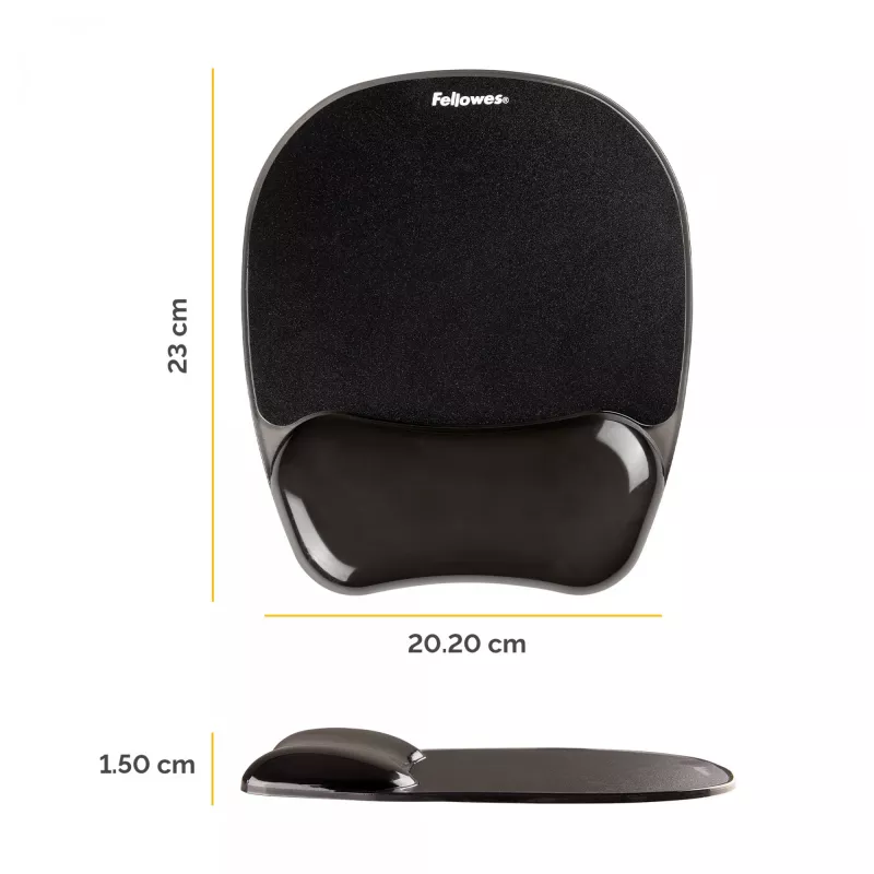 Pelės kilimėlis Fellowes Crystals Gel su geliniu riešo atrama, juodas, 202×230 mm, 340 g