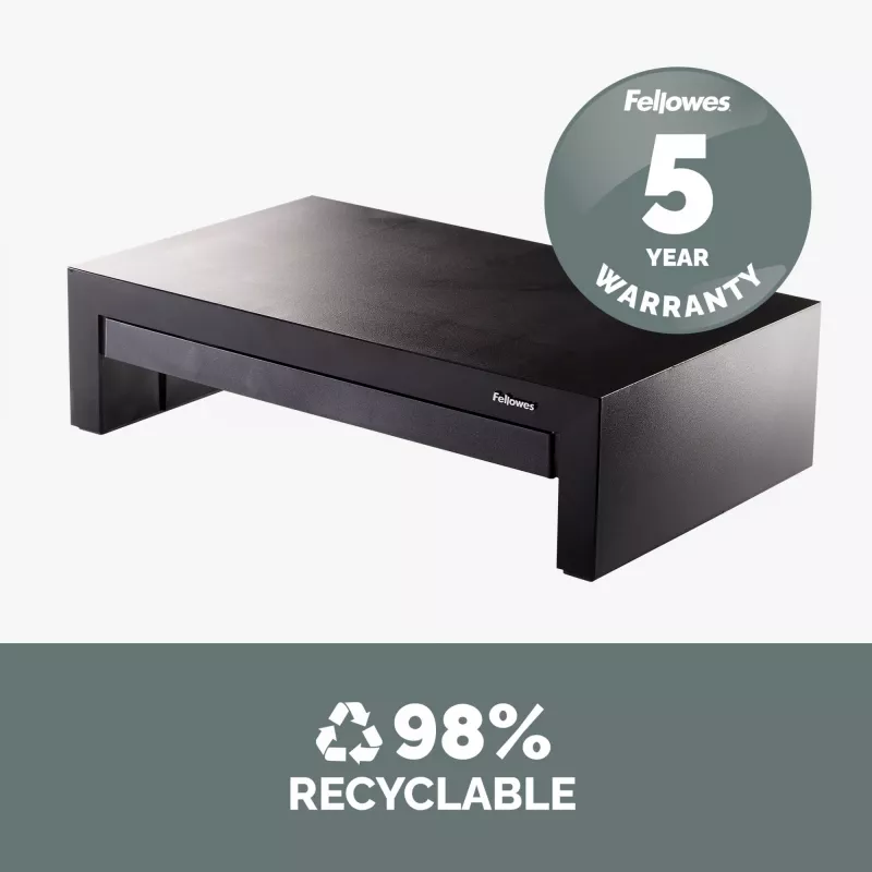 Fellowes kompiuterio monitoriaus stovas su 3 aukščio reguliavimais - Designer Suites monitoriaus pakyla su daiktadėže - ergonominis reguliuojamas monitoriaus stovas kompiuteriams - maks. svoris 18 kg / maks. dydis 21 col. - juoda/perlamutrinė