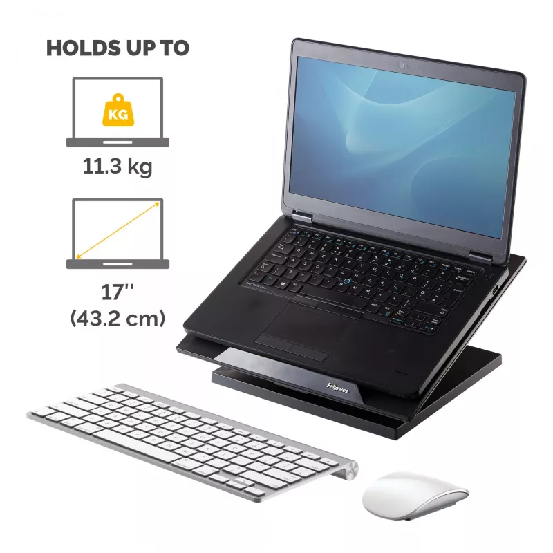 Fellowes Designer Suites nešiojamojo kompiuterio stovas, Nešiojamojo kompiuterio stovas, Juoda, Plastikas, 43,2 cm (17 colių), 11,3 kg, FIRA International, EN ISO 9241-5